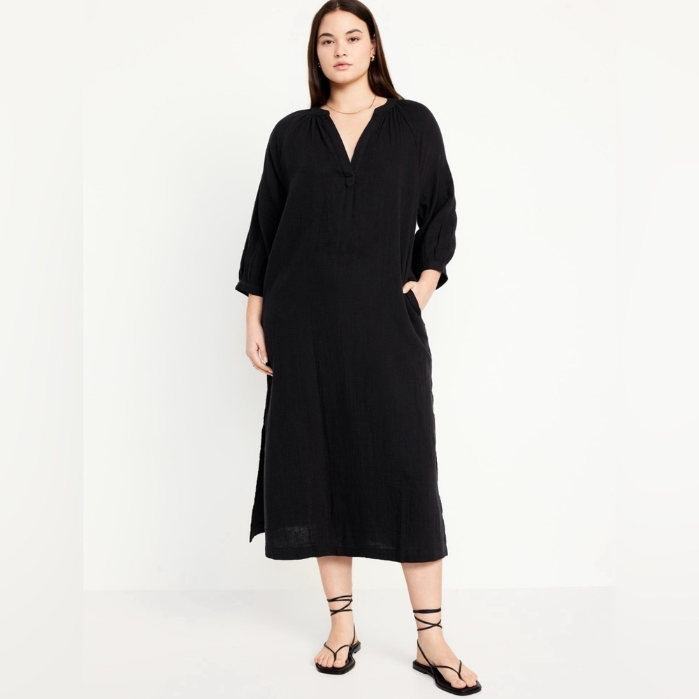NWT! Old Navy Black Jack Crinkle Gauze Midi Dress - Multiple Sizes 🩶